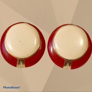 VTG 80s Round Red,Gold, and Cream Fashion Earrings